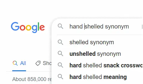 Screen shot of the phrase "hand-shelled'